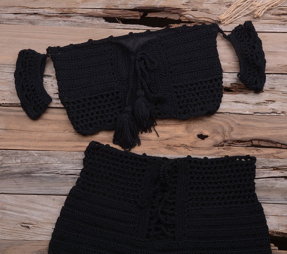 Sexy Strap Hand Crocheting Woven Hollowed Bikini Split Swimsuit - Bae Apparel