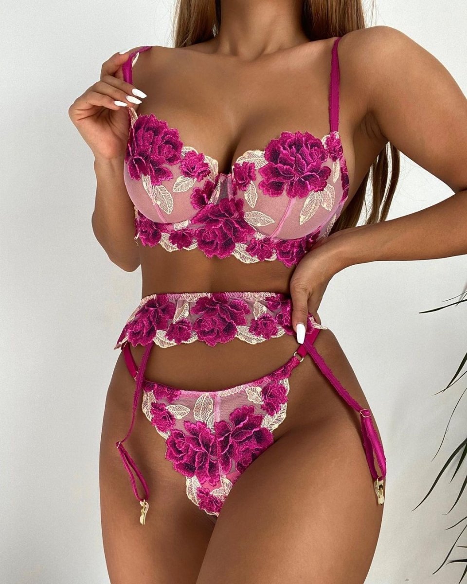 Supply Elegant Rich Peony Embroidery Sexy Split Three Point Sexy Suit - Bae Apparel
