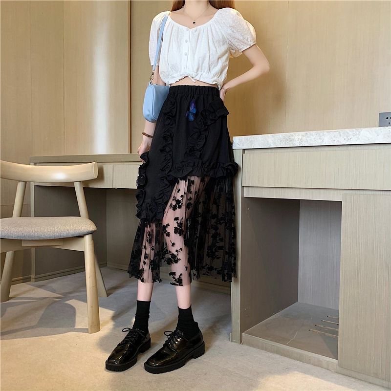 Black Lace Patchwork Skirt - Fashion