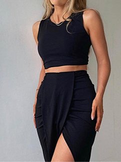 Crop Top Irregular Split Slim Fit Hip Skirt Set HW5PY9AZ8V - Fashion