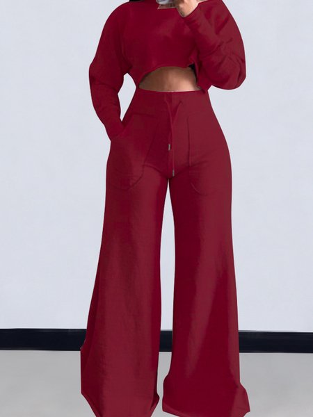 Cropped Long Sleeve Top and Wide Leg Pants 2-Pc Set HW58RUHDQM - Fashion