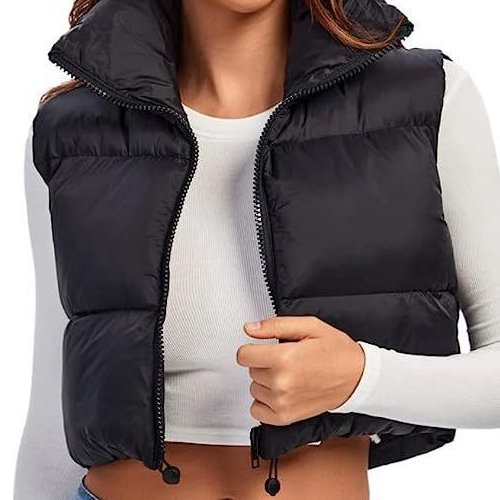 Cropped Stand Collar Puffer Vest HWWK7NTQPE - Fashion