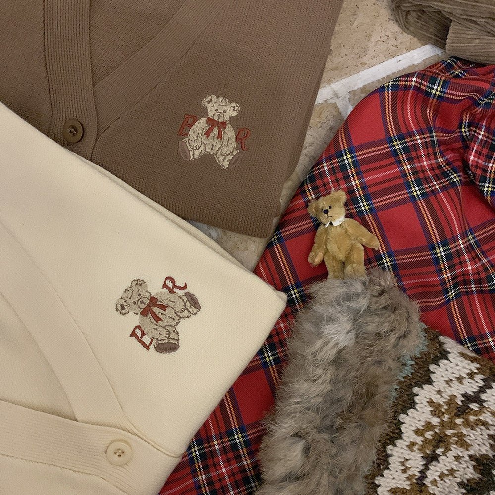 Cute Bear Embroidery Cardigan - Fashion