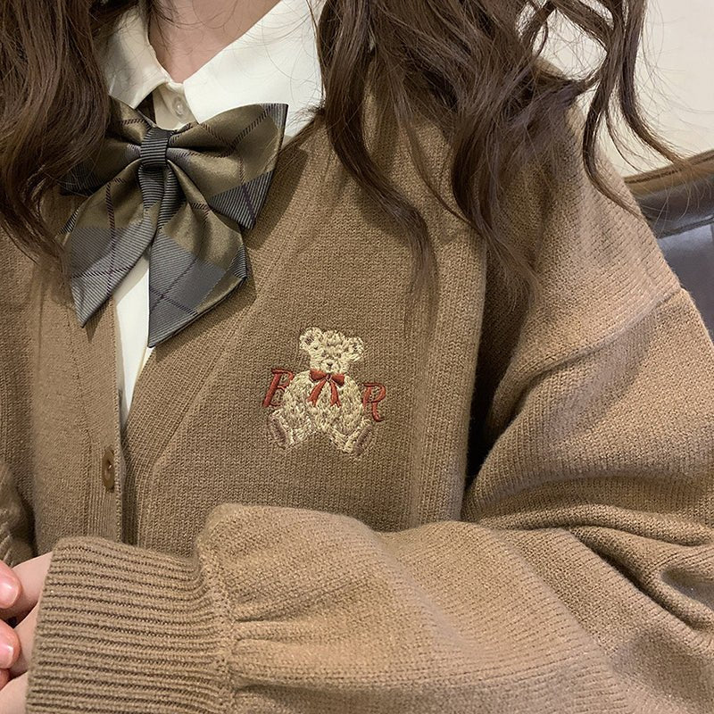 Cute Bear Embroidery Cardigan - Fashion