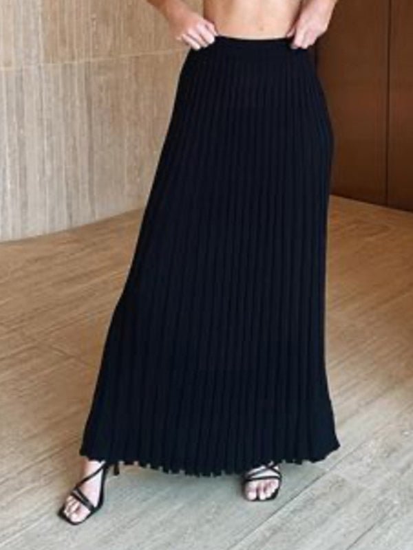 Knitted Camisole + Skirt Elegant Sleeveless Short Top Pleated Skirt Set - Bae Apparel
