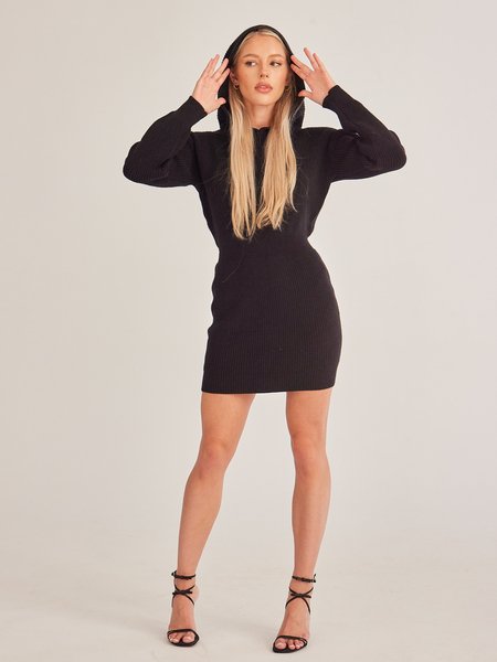 Long Sleeve Hooded Fitted Knit Dress H73A2BFDUH - Fashion
