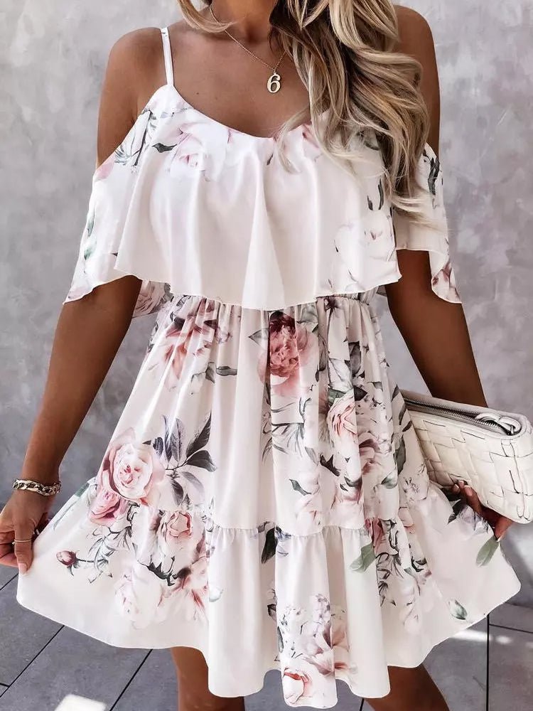 Off Shoulder Floral Mini Dress - Fashion