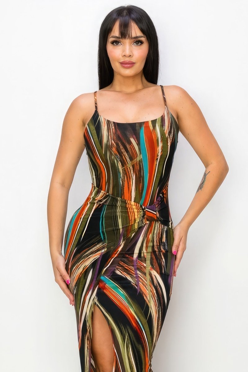 Split Thigh Multicolor Long Dress - Bae Apparel