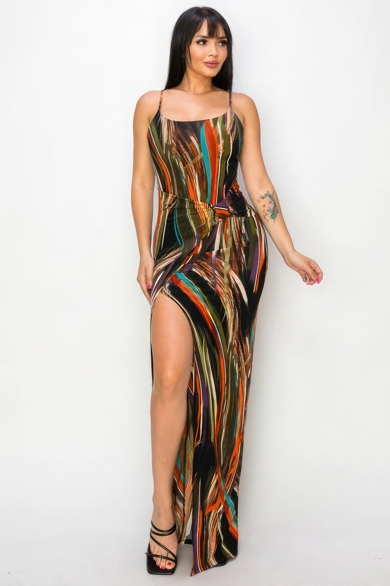 Split Thigh Multicolor Long Dress - Bae Apparel