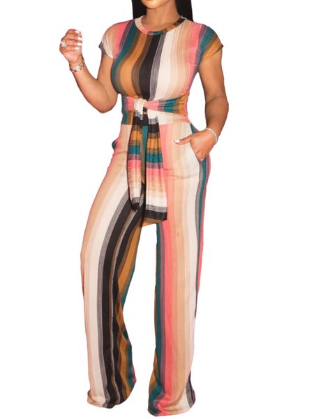 Striped Print Casual Wide-Leg Two-Piece Set H8CWY8TZZH - Fashion