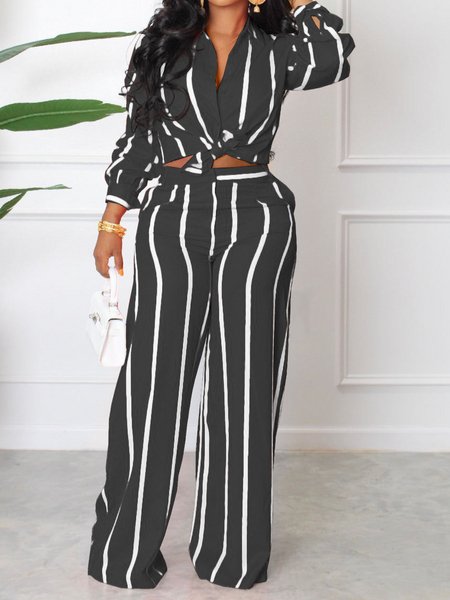 Striped Printed Long-Sleeved Shirt And Trousers Two-Piece Set HKK75FLZHN - Fashion