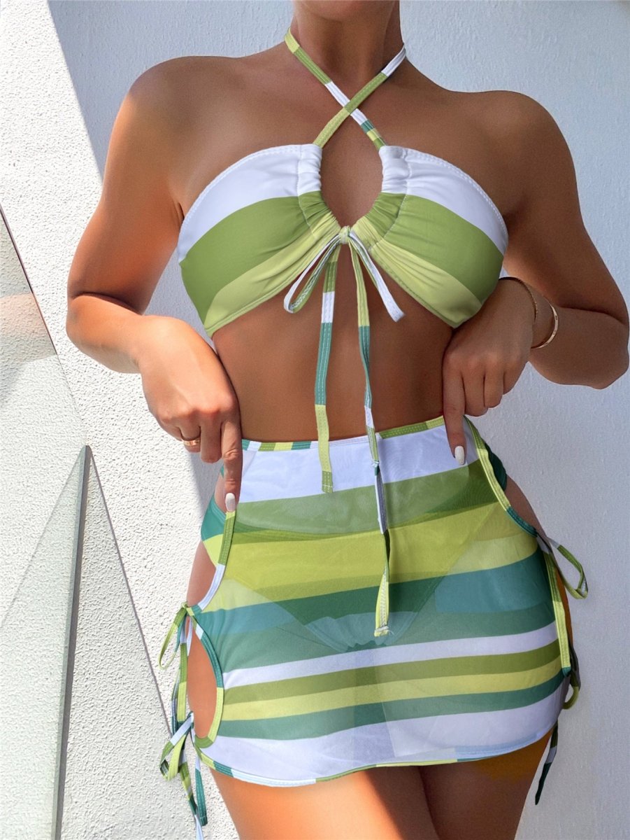 Striped String Swimsuit - Fashion