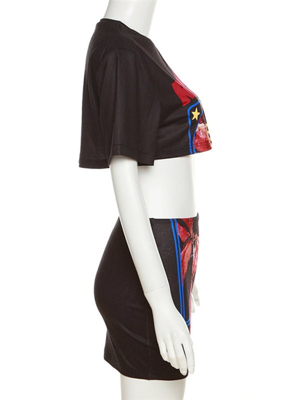Women's Fashion Printed Short Top + Skirt Two-Piece Set - Bae Apparel